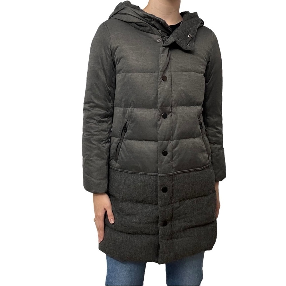 MaxMara Trench Coat Quilted Gray Wool Down Feather Puffer Winter Size 8 Medium